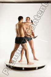 Underwear Fighting Man - Man White Muscular Short Brown Multi angles poses Academic